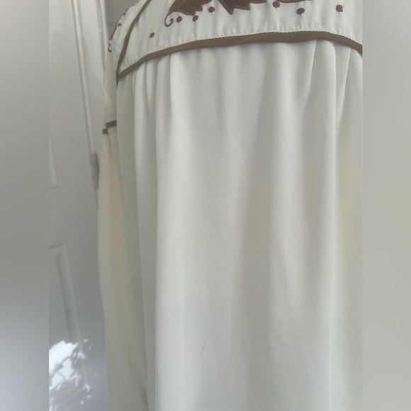 Vtg 80s ERENA By Irene Koenig Ivory Embroidered Pleated Blouse Sz 10 French Cuff - Picture 5 of 9